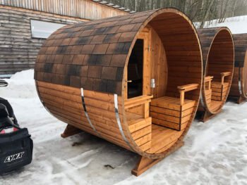 Medinė apvali pirtis – elektrinė krosnelė – 2/4 asmenims – termomediena